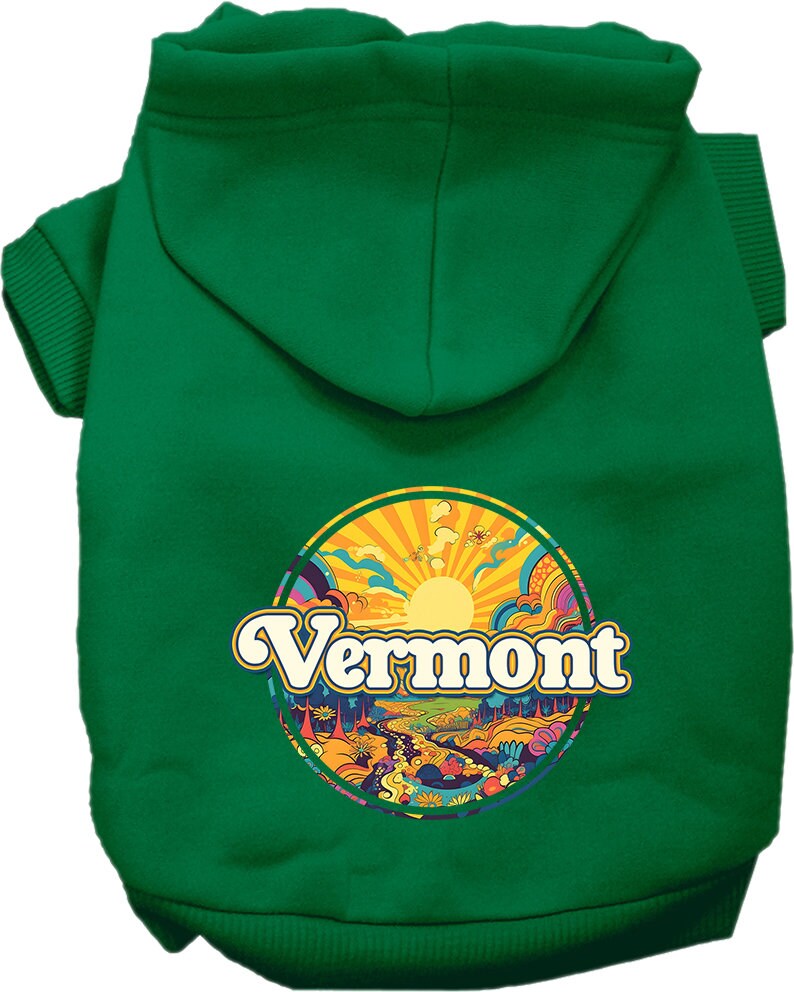 Pet Dog & Cat Screen Printed Hoodie for Small to Medium Pets (Sizes XS-XL), "Vermont Trippy Peaks"