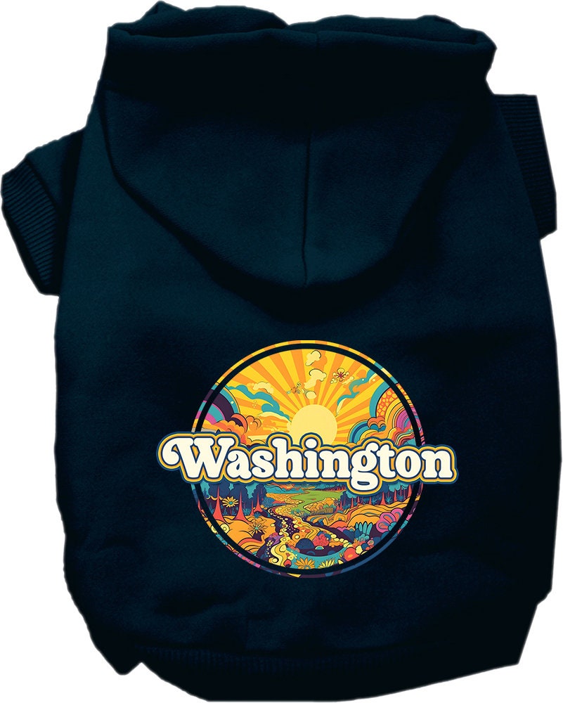 Pet Dog & Cat Screen Printed Hoodie for Small to Medium Pets (Sizes XS-XL), "Washington Trippy Peaks"