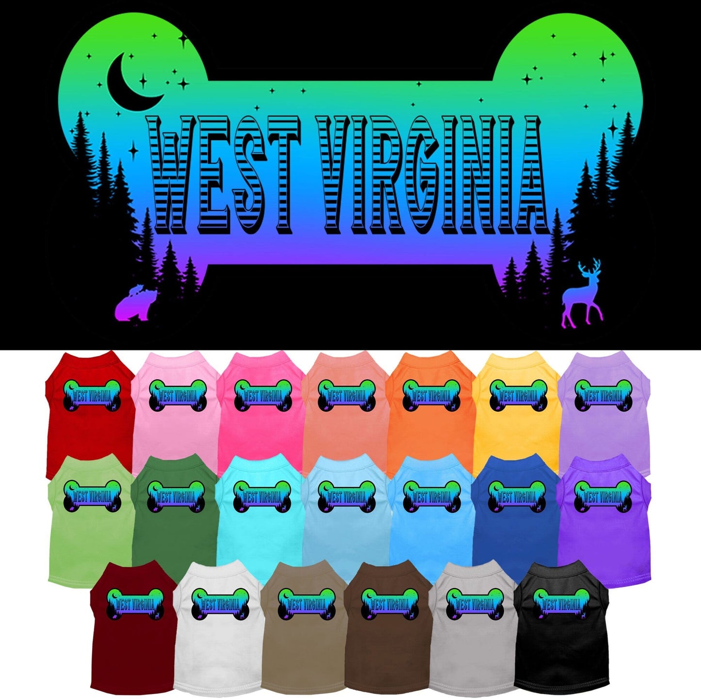 Pet Dog & Cat Screen Printed Shirt for Medium to Large Pets (Sizes 2XL-6XL), "West Virginia Mountain Shades"