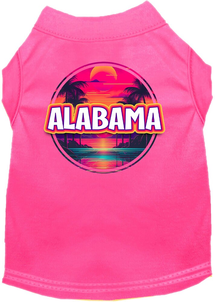 Pet Dog & Cat Screen Printed Shirt for Small to Medium Pets (Sizes XS-XL), "Alabama Neon Beach Sunset"