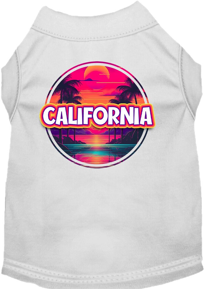 Pet Dog & Cat Screen Printed Shirt for Small to Medium Pets (Sizes XS-XL), "California Neon Beach Sunset"