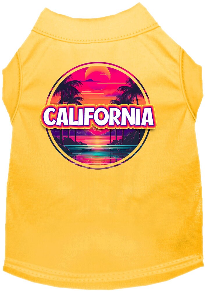 Pet Dog & Cat Screen Printed Shirt for Small to Medium Pets (Sizes XS-XL), "California Neon Beach Sunset"