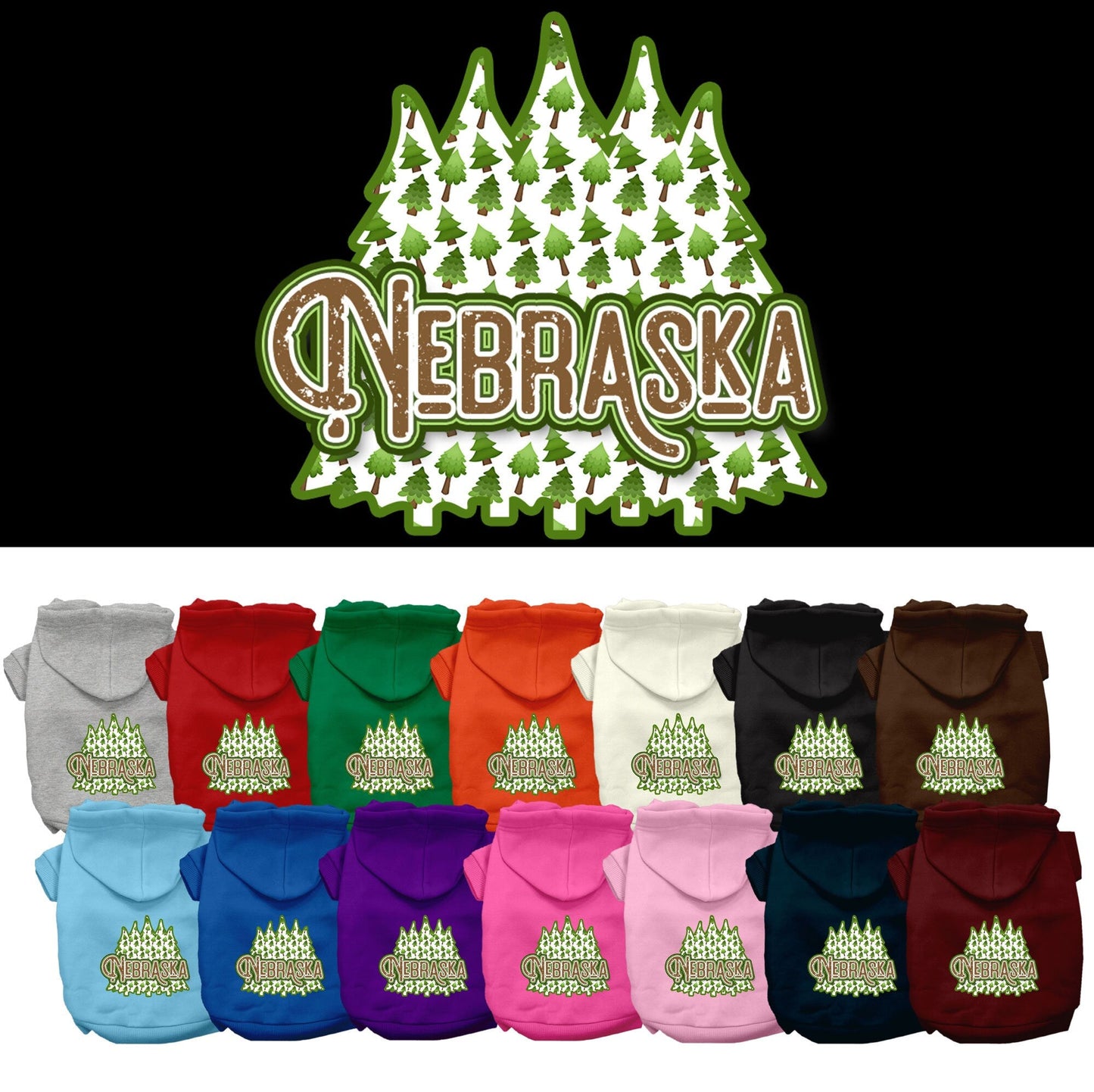 Pet Dog & Cat Screen Printed Hoodie for Small to Medium Pets (Sizes XS-XL), "Nebraska Woodland Trees"