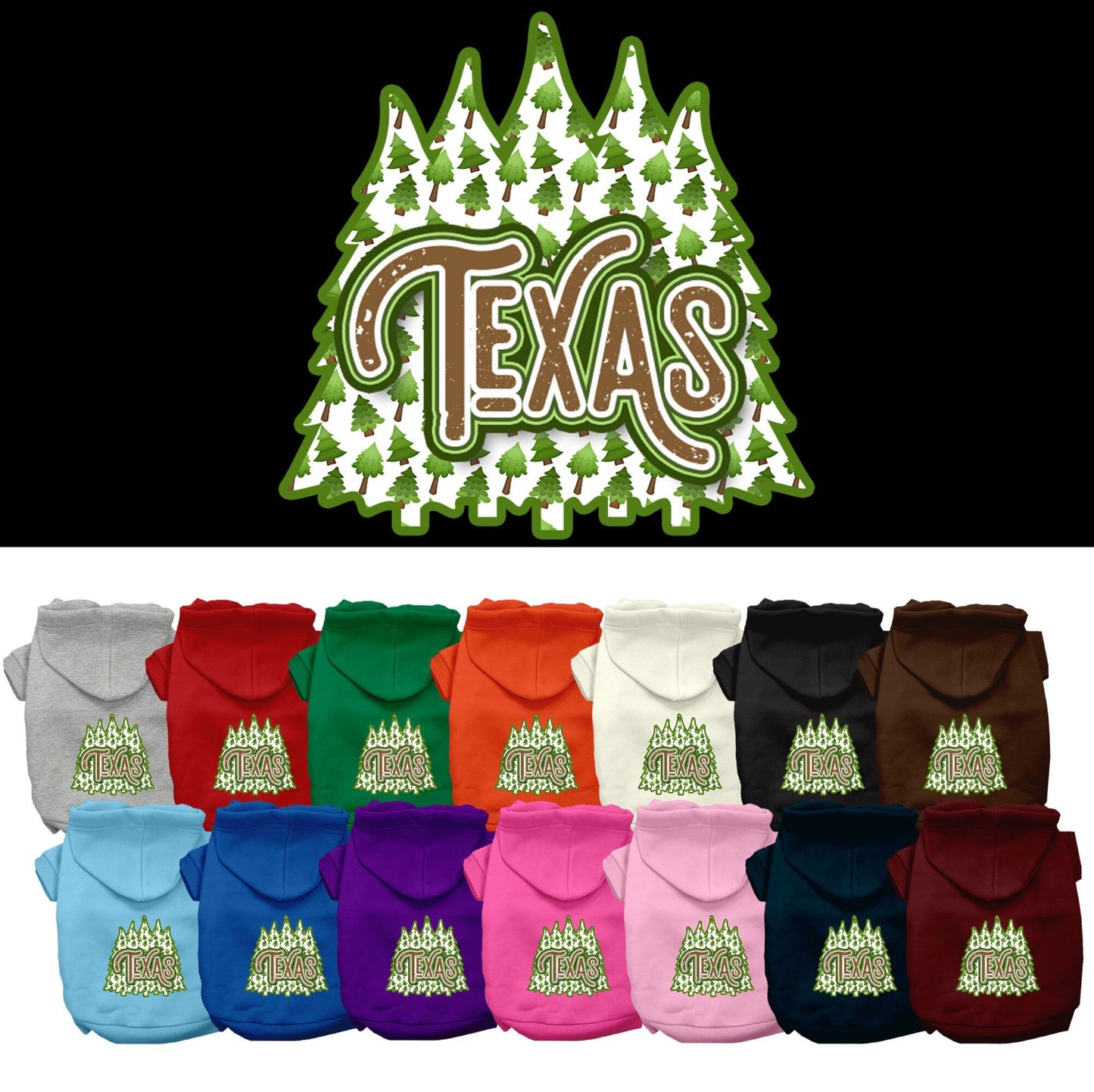 Pet Dog & Cat Screen Printed Hoodie for Small to Medium Pets (Sizes XS-XL), "Texas Woodland Trees"