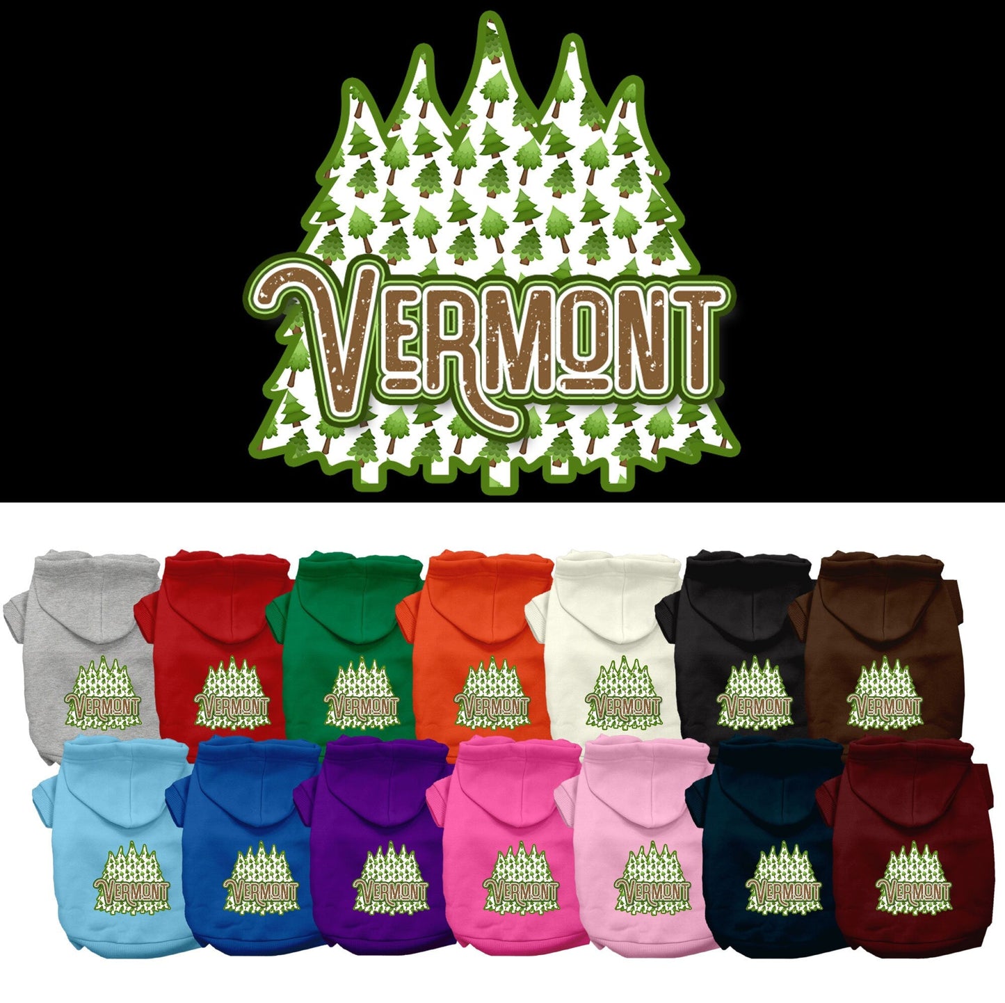 Pet Dog & Cat Screen Printed Hoodie for Small to Medium Pets (Sizes XS-XL), "Vermont Woodland Trees"