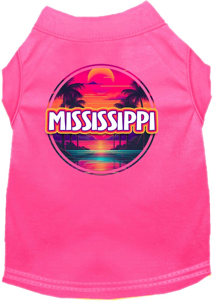 Pet Dog & Cat Screen Printed Shirt for Small to Medium Pets (Sizes XS-XL), "Mississippi Neon Beach Sunset"