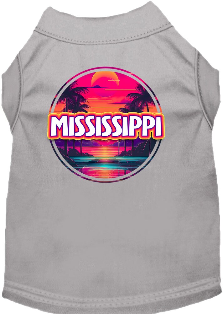 Pet Dog & Cat Screen Printed Shirt for Medium to Large Pets (Sizes 2XL-6XL), "Mississippi Neon Beach Sunset"