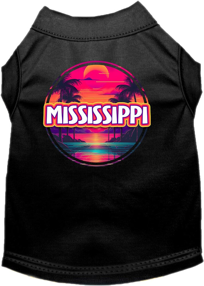 Pet Dog & Cat Screen Printed Shirt for Medium to Large Pets (Sizes 2XL-6XL), "Mississippi Neon Beach Sunset"