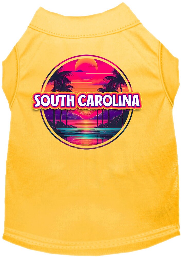 Pet Dog & Cat Screen Printed Shirt for Small to Medium Pets (Sizes XS-XL), "South Carolina Neon Beach Sunset"