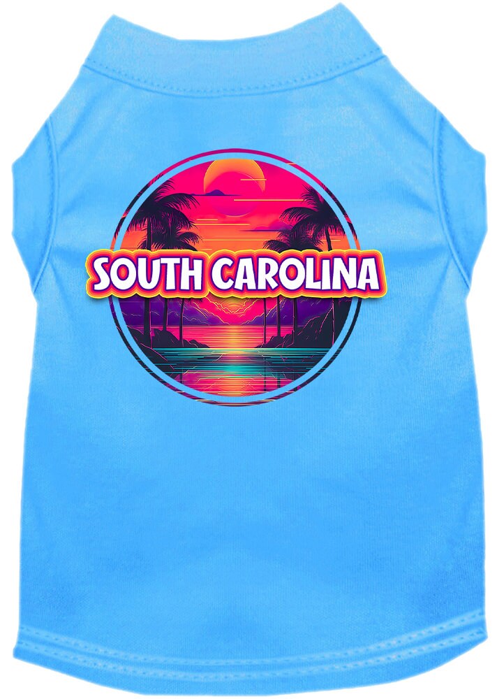 Pet Dog & Cat Screen Printed Shirt for Small to Medium Pets (Sizes XS-XL), "South Carolina Neon Beach Sunset"