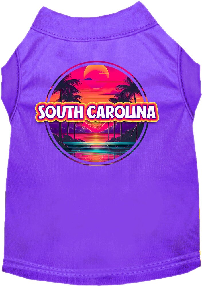 Pet Dog & Cat Screen Printed Shirt for Small to Medium Pets (Sizes XS-XL), "South Carolina Neon Beach Sunset"