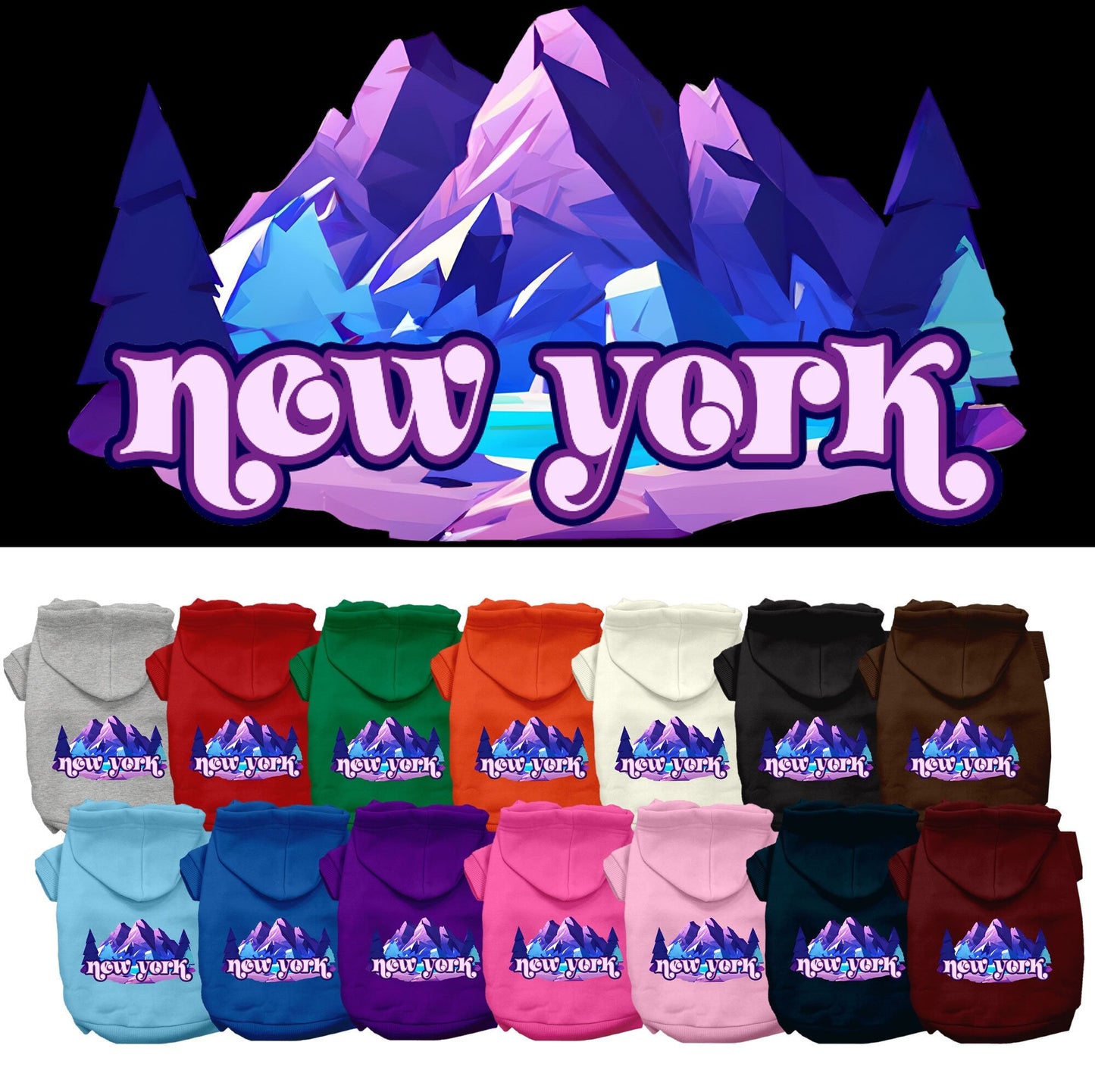 Pet Dog & Cat Screen Printed Hoodie for Small to Medium Pets (Sizes XS-XL), "New York Alpine Pawscape"