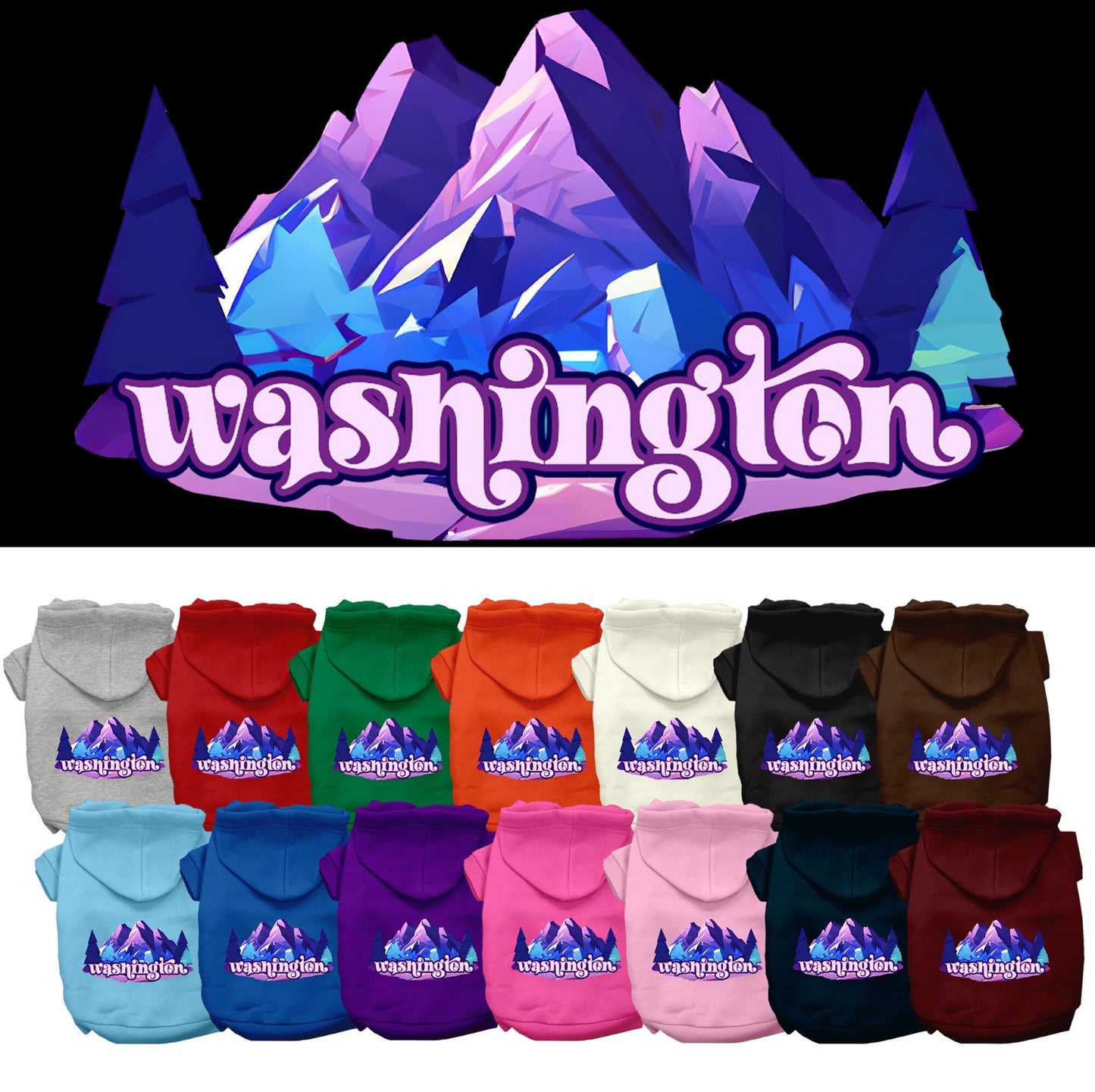 Pet Dog & Cat Screen Printed Hoodie for Small to Medium Pets (Sizes XS-XL), "Washington Alpine Pawscape"