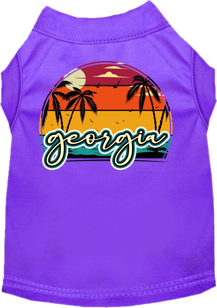 Pet Dog & Cat Screen Printed Shirt for Small to Medium Pets (Sizes XS-XL), "Georgia Retro Beach Sunset"