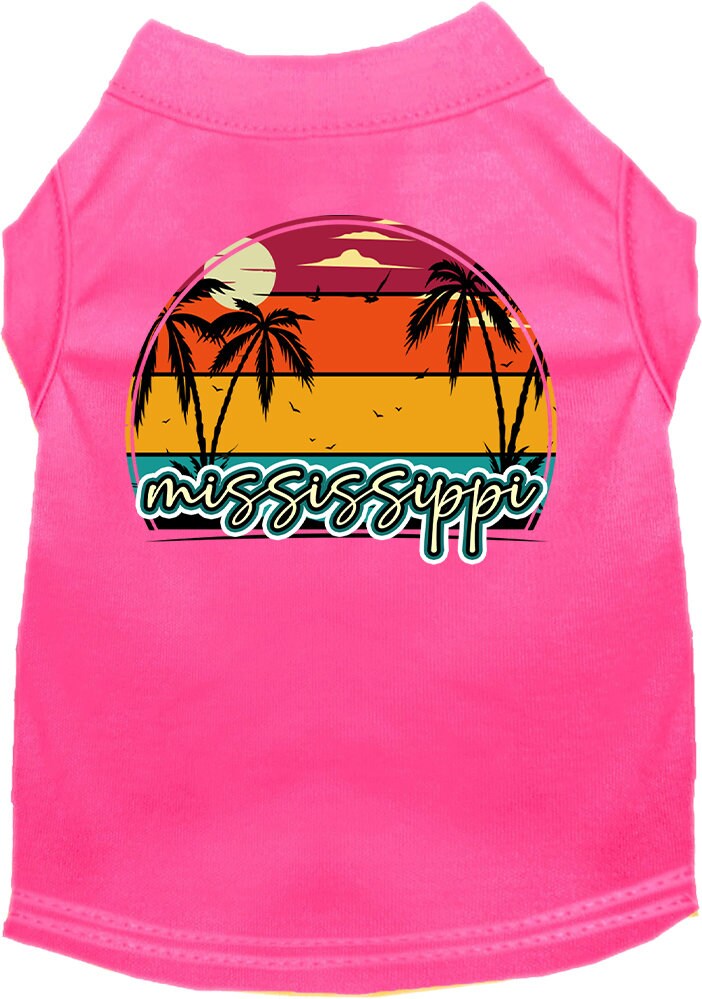 Pet Dog & Cat Screen Printed Shirt for Small to Medium Pets (Sizes XS-XL), "Mississippi Retro Beach Sunset"