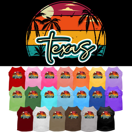 Pet Dog & Cat Screen Printed Shirt for Medium to Large Pets (Sizes 2XL-6XL), "Texas Retro Beach Sunset"