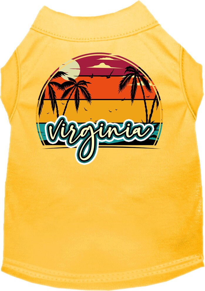 Pet Dog & Cat Screen Printed Shirt for Small to Medium Pets (Sizes XS-XL), "Virginia Retro Beach Sunset"