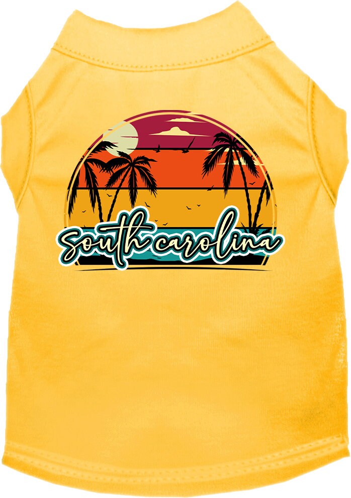 Pet Dog & Cat Screen Printed Shirt for Small to Medium Pets (Sizes XS-XL), "South Carolina Retro Beach Sunset"