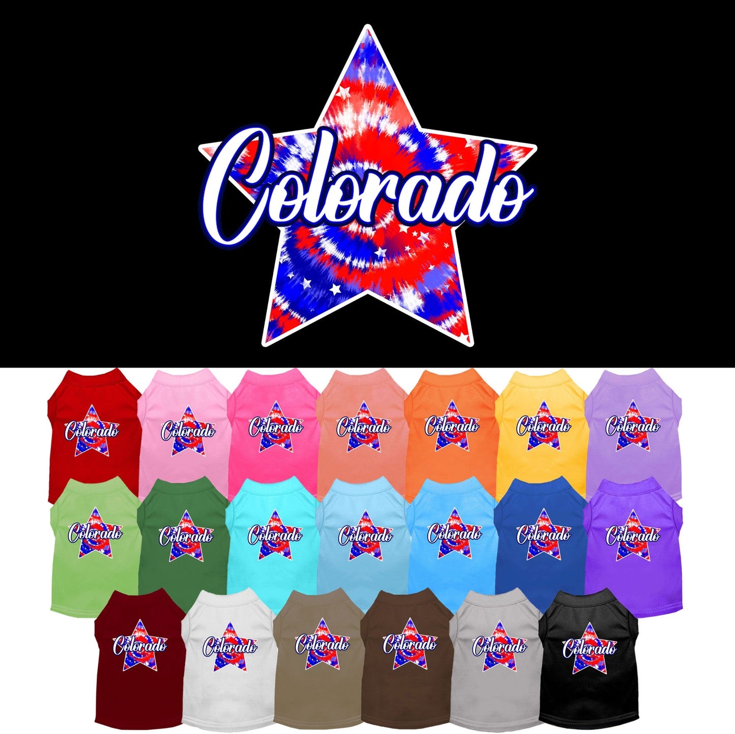 Pet Dog & Cat Screen Printed Shirt for Small to Medium Pets (Sizes XS-XL), "Colorado Patriotic Tie Dye"