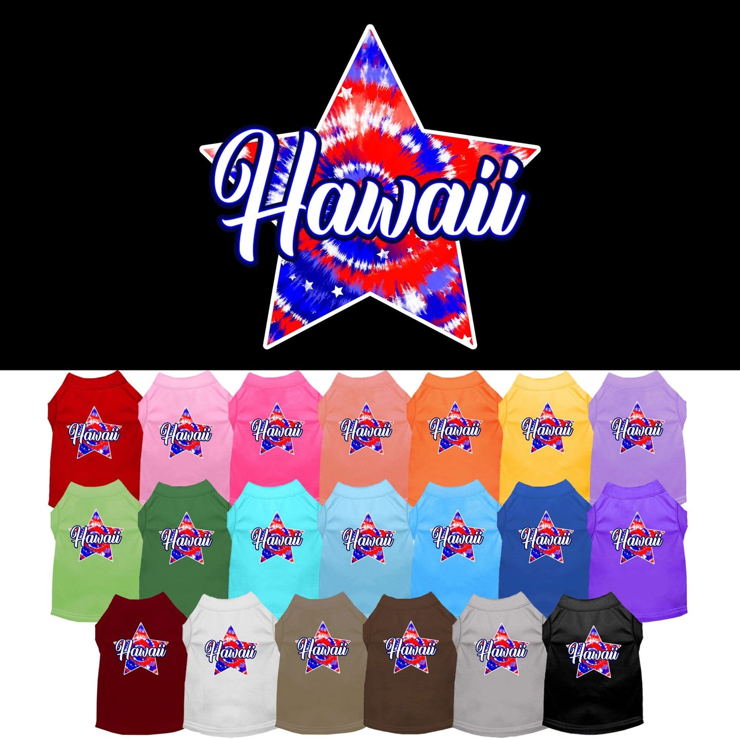 Pet Dog & Cat Screen Printed Shirt for Small to Medium Pets (Sizes XS-XL), "Hawaii Patriotic Tie Dye"