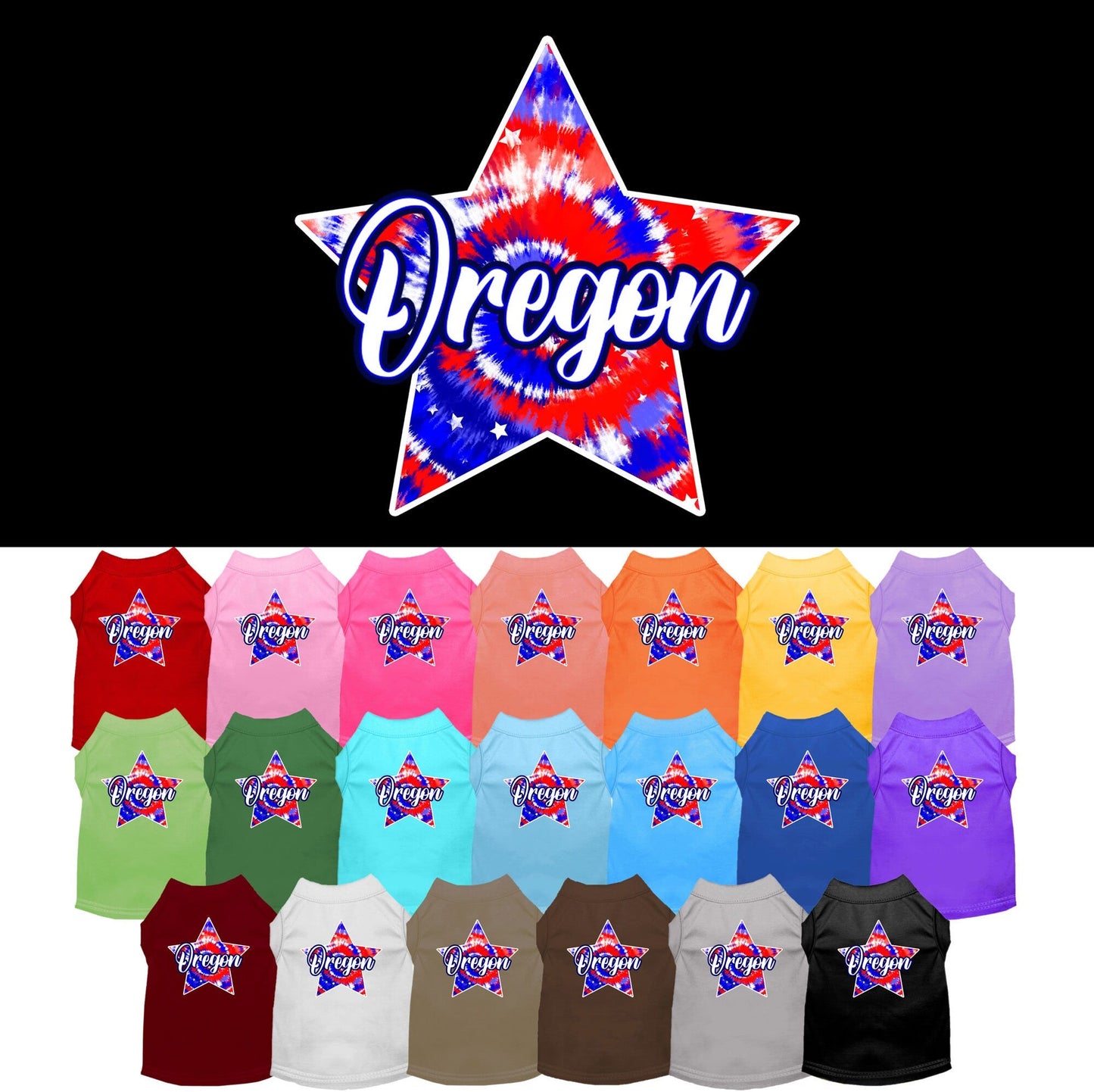 Pet Dog & Cat Screen Printed Shirt for Small to Medium Pets (Sizes XS-XL), "Oregon Patriotic Tie Dye"