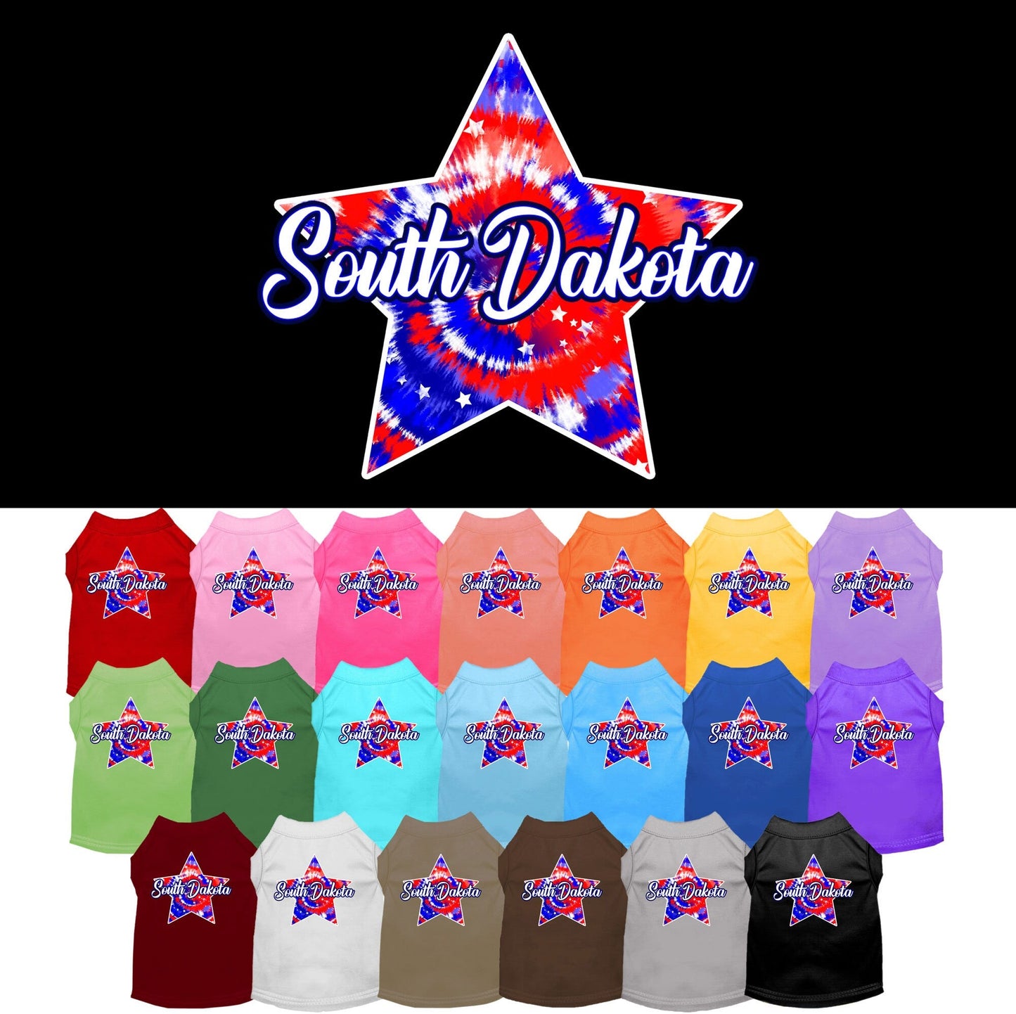 Pet Dog & Cat Screen Printed Shirt for Medium to Large Pets (Sizes 2XL-6XL), "South Dakota Patriotic Tie Dye"