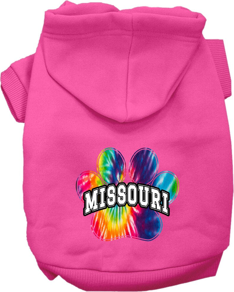 Pet Dog & Cat Screen Printed Hoodie for Small to Medium Pets (Sizes XS-XL), "Missouri Bright Tie Dye"