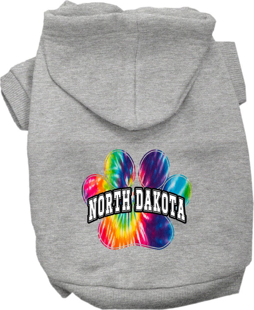 Pet Dog & Cat Screen Printed Hoodie for Small to Medium Pets (Sizes XS-XL), "North Dakota Bright Tie Dye"