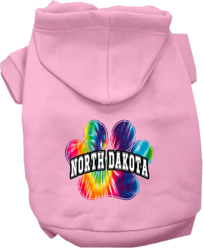 Pet Dog & Cat Screen Printed Hoodie for Small to Medium Pets (Sizes XS-XL), "North Dakota Bright Tie Dye"