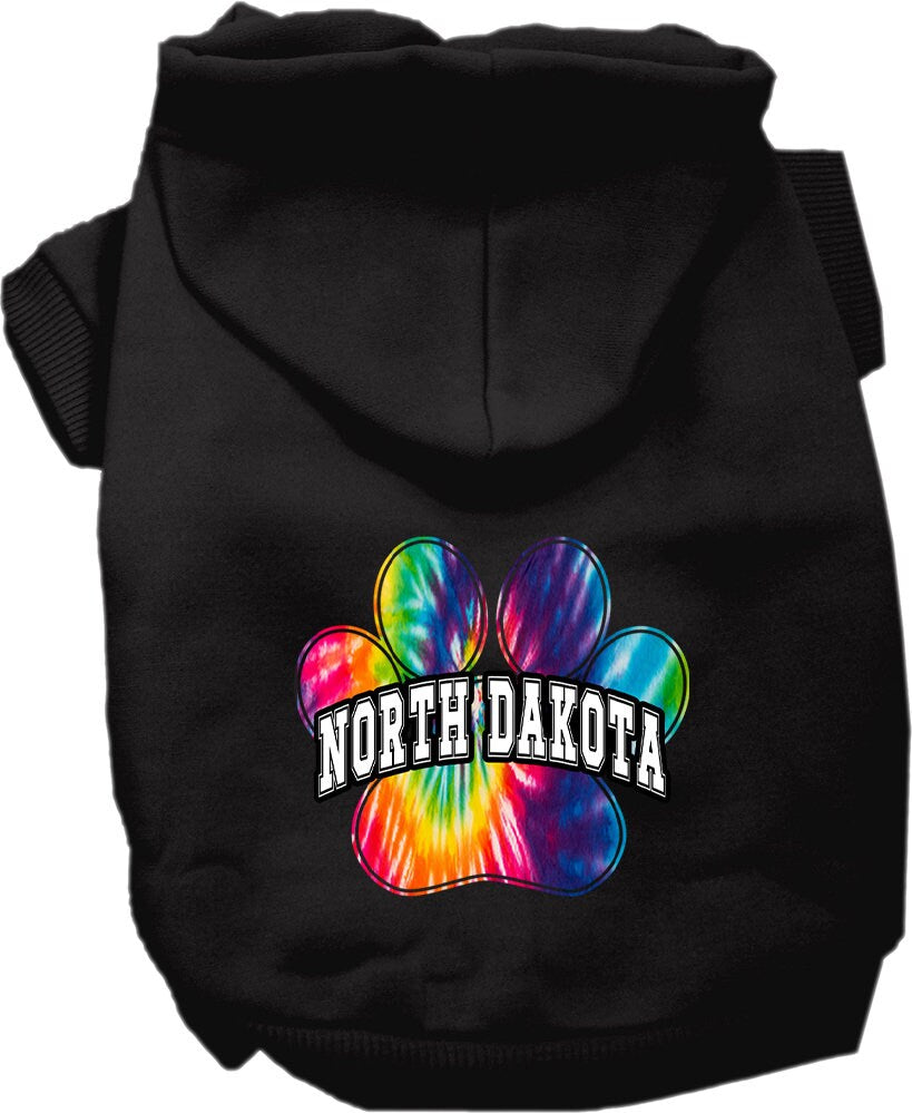 Pet Dog & Cat Screen Printed Hoodie for Small to Medium Pets (Sizes XS-XL), "North Dakota Bright Tie Dye"