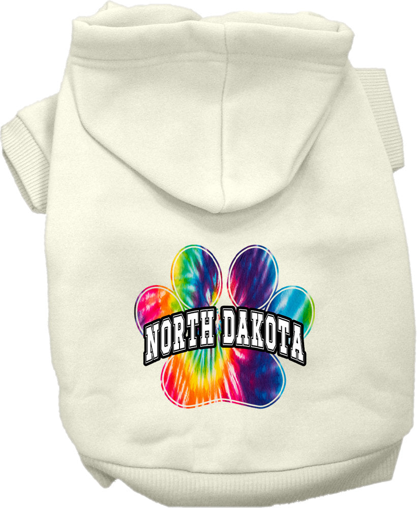 Pet Dog & Cat Screen Printed Hoodie for Small to Medium Pets (Sizes XS-XL), "North Dakota Bright Tie Dye"