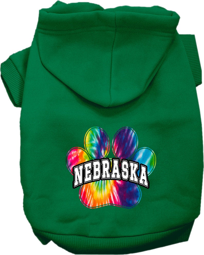 Pet Dog & Cat Screen Printed Hoodie for Small to Medium Pets (Sizes XS-XL), "Nebraska Bright Tie Dye"