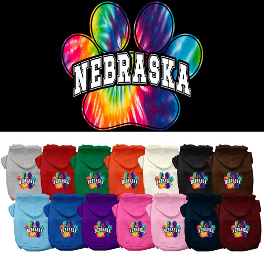 Pet Dog & Cat Screen Printed Hoodie for Small to Medium Pets (Sizes XS-XL), "Nebraska Bright Tie Dye"