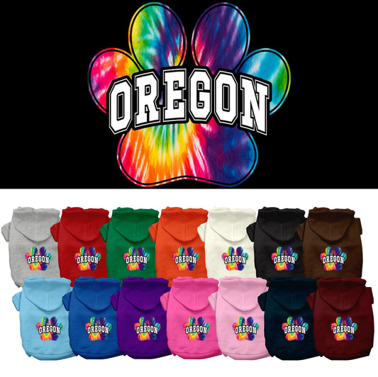 Pet Dog & Cat Screen Printed Hoodie for Small to Medium Pets (Sizes XS-XL), "Oregon Bright Tie Dye"