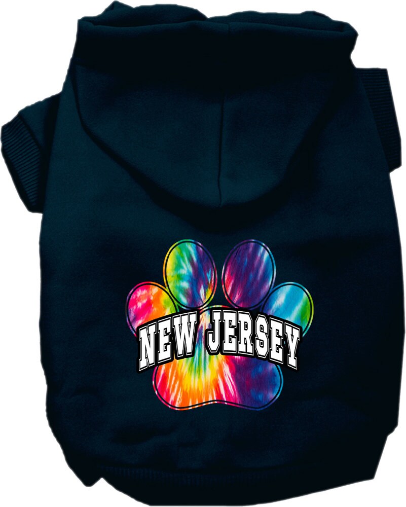 Pet Dog & Cat Screen Printed Hoodie for Small to Medium Pets (Sizes XS-XL), "New Jersey Bright Tie Dye"