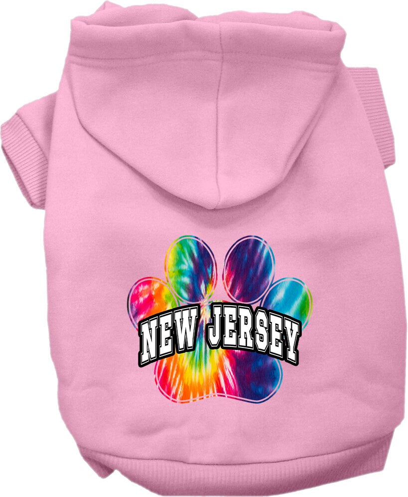 Pet Dog & Cat Screen Printed Hoodie for Small to Medium Pets (Sizes XS-XL), "New Jersey Bright Tie Dye"