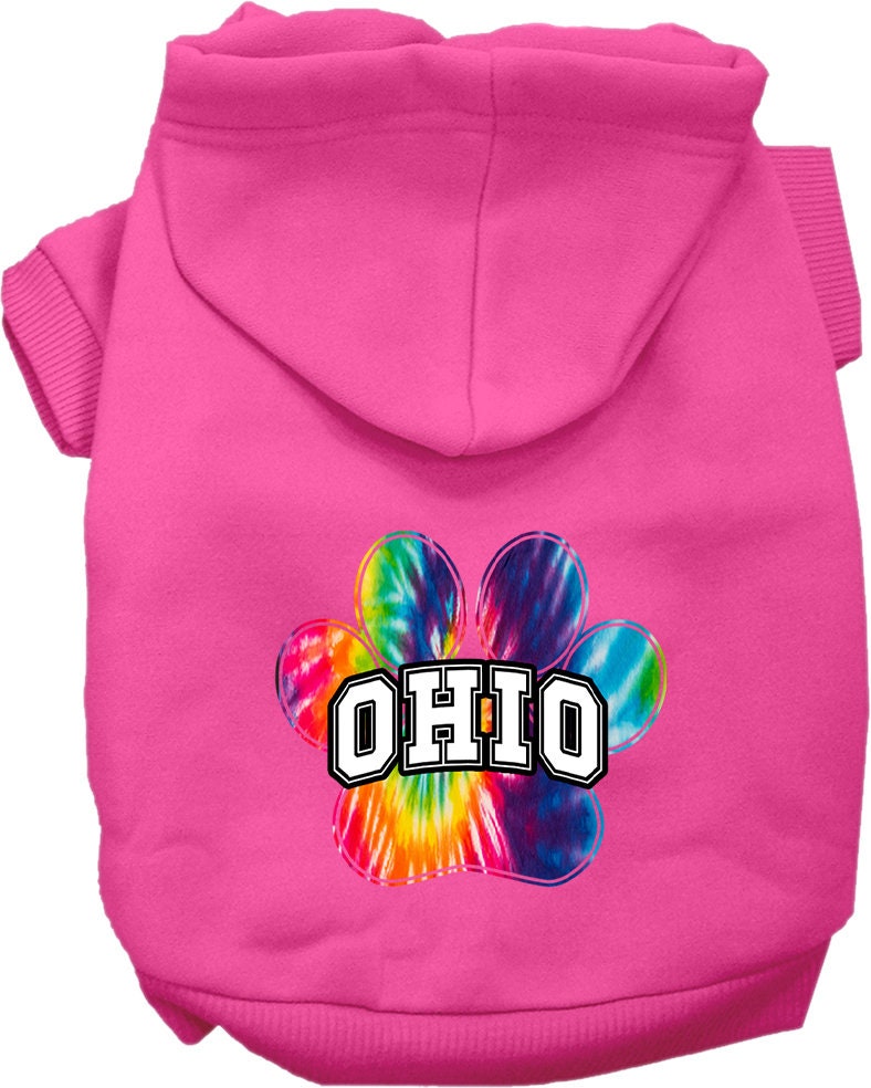 Pet Dog & Cat Screen Printed Hoodie for Small to Medium Pets (Sizes XS-XL), "Ohio Bright Tie Dye"