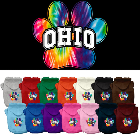 Pet Dog & Cat Screen Printed Hoodie for Small to Medium Pets (Sizes XS-XL), "Ohio Bright Tie Dye"