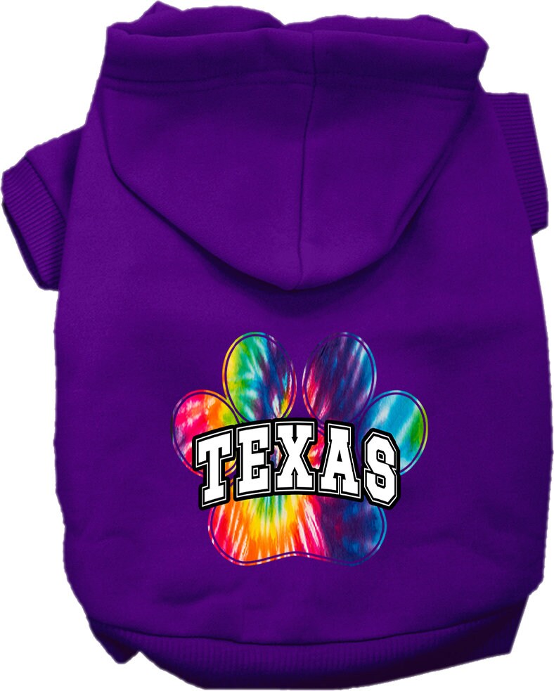 Pet Dog & Cat Screen Printed Hoodie for Small to Medium Pets (Sizes XS-XL), "Texas Bright Tie Dye"