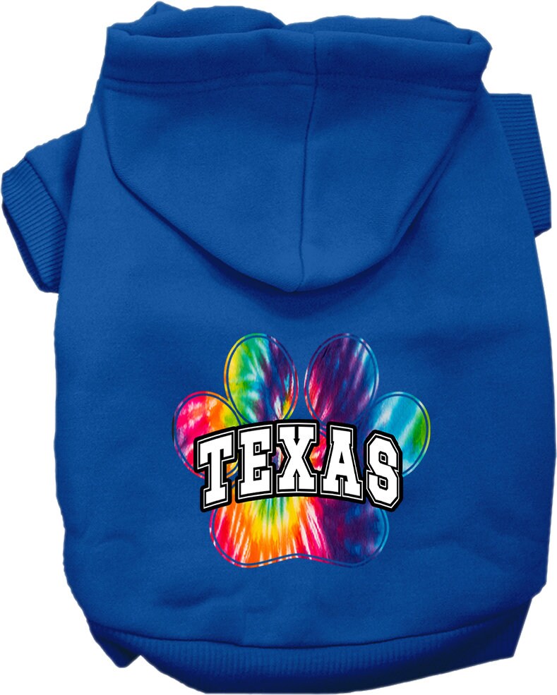 Pet Dog & Cat Screen Printed Hoodie for Small to Medium Pets (Sizes XS-XL), "Texas Bright Tie Dye"