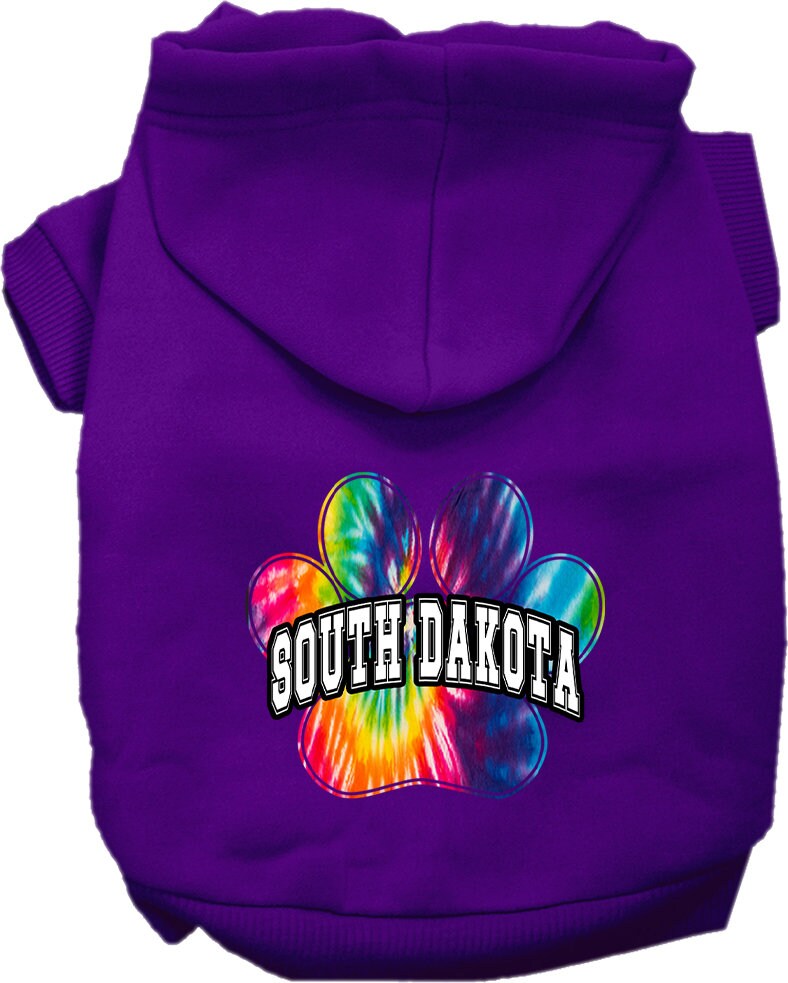 Pet Dog & Cat Screen Printed Hoodie for Small to Medium Pets (Sizes XS-XL), "South Dakota Bright Tie Dye"