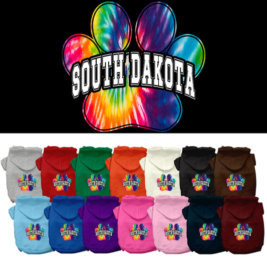 Pet Dog & Cat Screen Printed Hoodie for Small to Medium Pets (Sizes XS-XL), "South Dakota Bright Tie Dye"