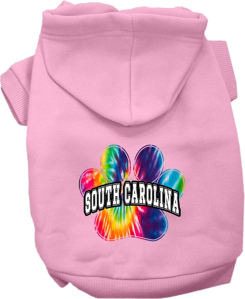 Pet Dog & Cat Screen Printed Hoodie for Small to Medium Pets (Sizes XS-XL), "South Carolina Bright Tie Dye"