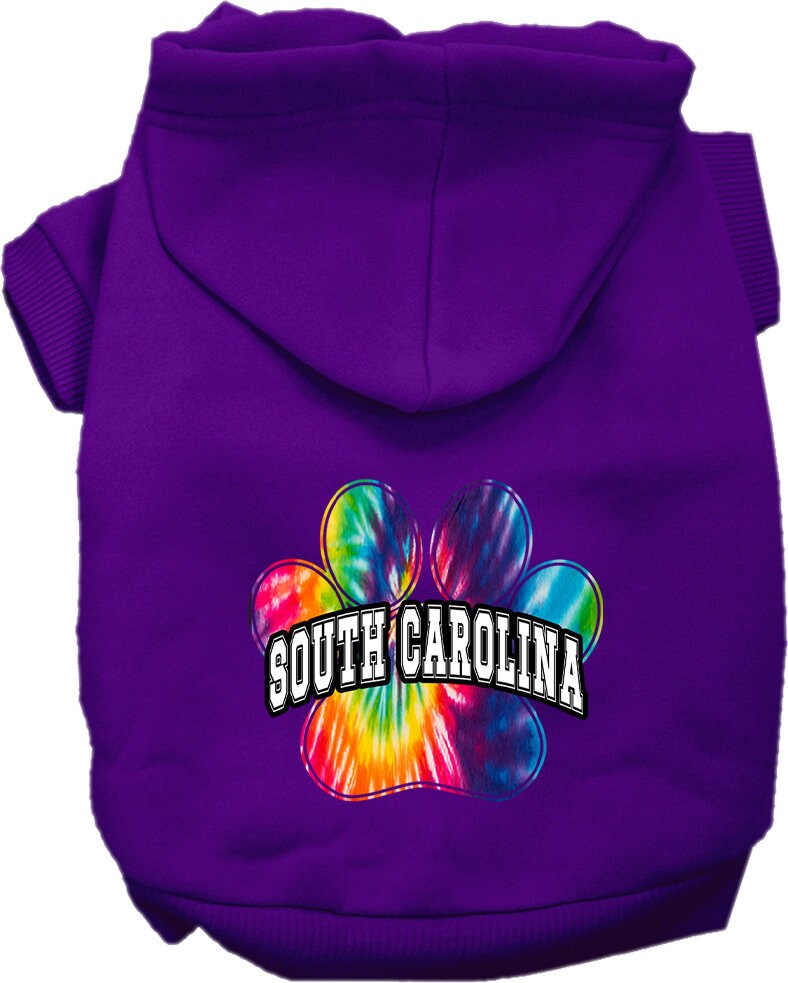 Pet Dog & Cat Screen Printed Hoodie for Small to Medium Pets (Sizes XS-XL), "South Carolina Bright Tie Dye"