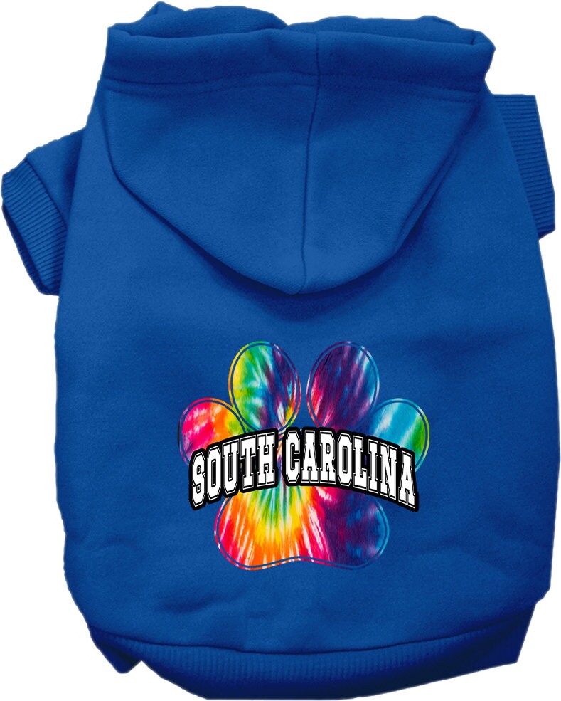 Pet Dog & Cat Screen Printed Hoodie for Small to Medium Pets (Sizes XS-XL), "South Carolina Bright Tie Dye"