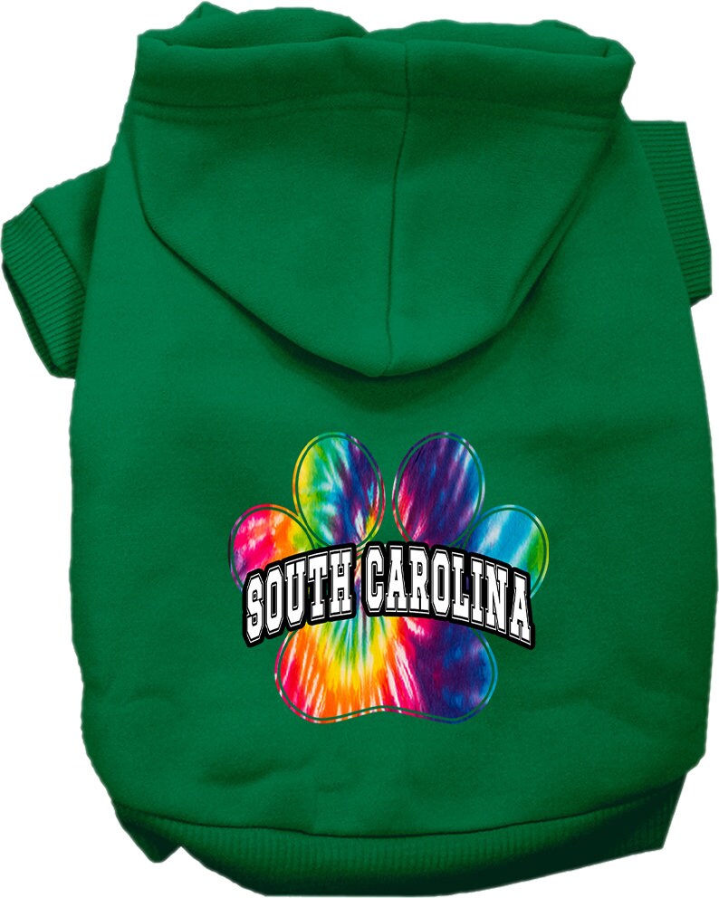 Pet Dog & Cat Screen Printed Hoodie for Small to Medium Pets (Sizes XS-XL), "South Carolina Bright Tie Dye"