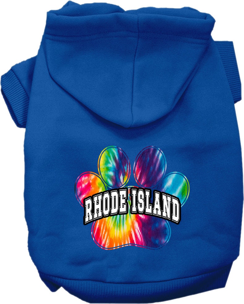 Pet Dog & Cat Screen Printed Hoodie for Small to Medium Pets (Sizes XS-XL), "Rhode Island Bright Tie Dye"