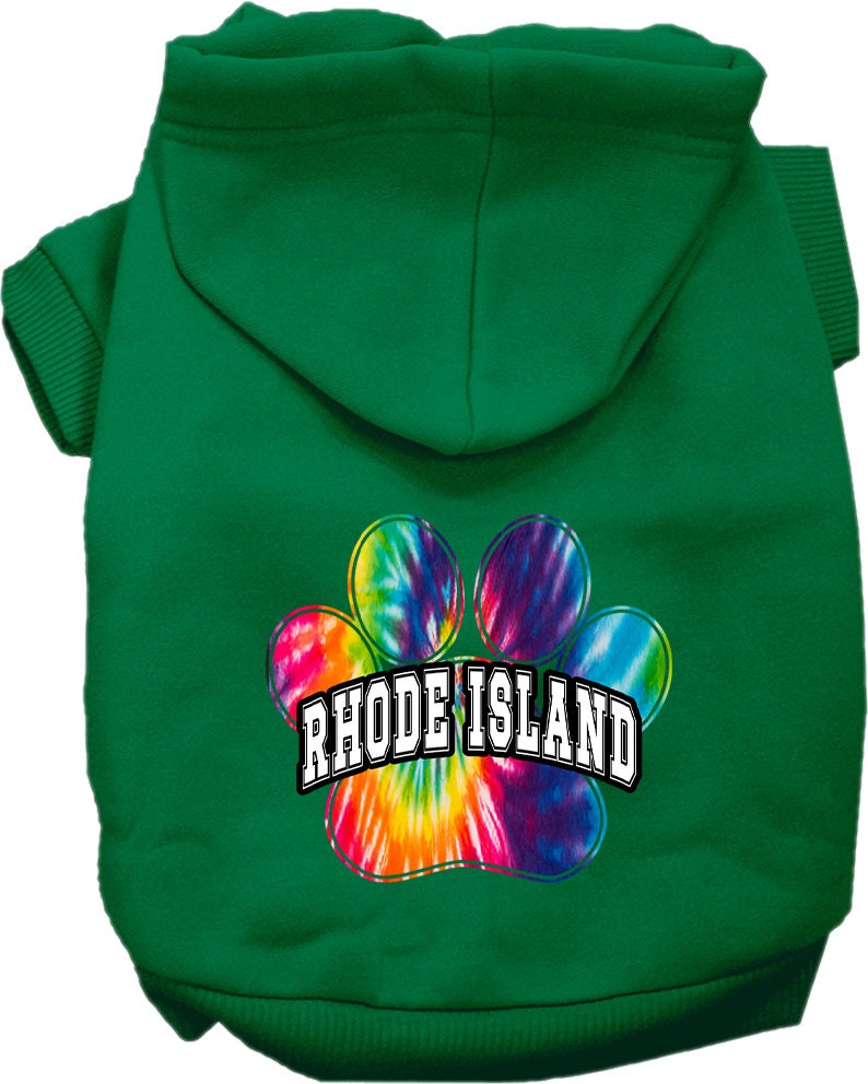 Pet Dog & Cat Screen Printed Hoodie for Small to Medium Pets (Sizes XS-XL), "Rhode Island Bright Tie Dye"