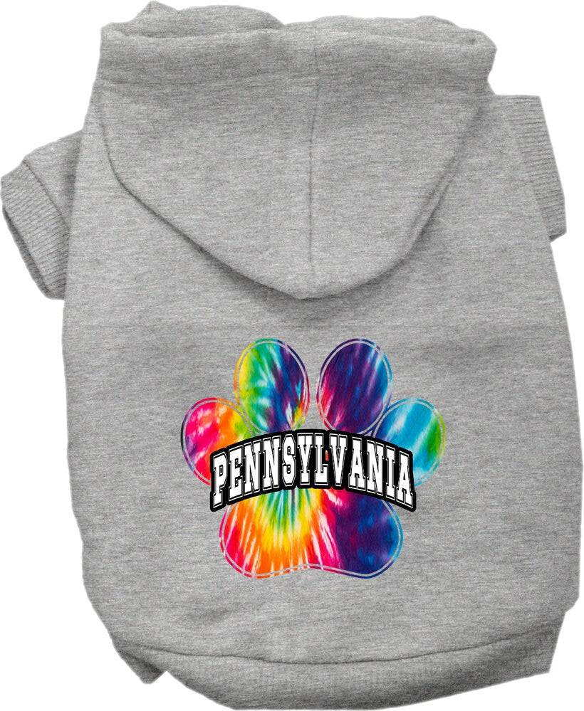 Pet Dog & Cat Screen Printed Hoodie for Small to Medium Pets (Sizes XS-XL), "Pennsylvania Bright Tie Dye"