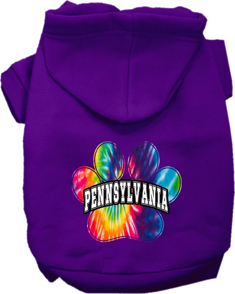 Pet Dog & Cat Screen Printed Hoodie for Small to Medium Pets (Sizes XS-XL), "Pennsylvania Bright Tie Dye"